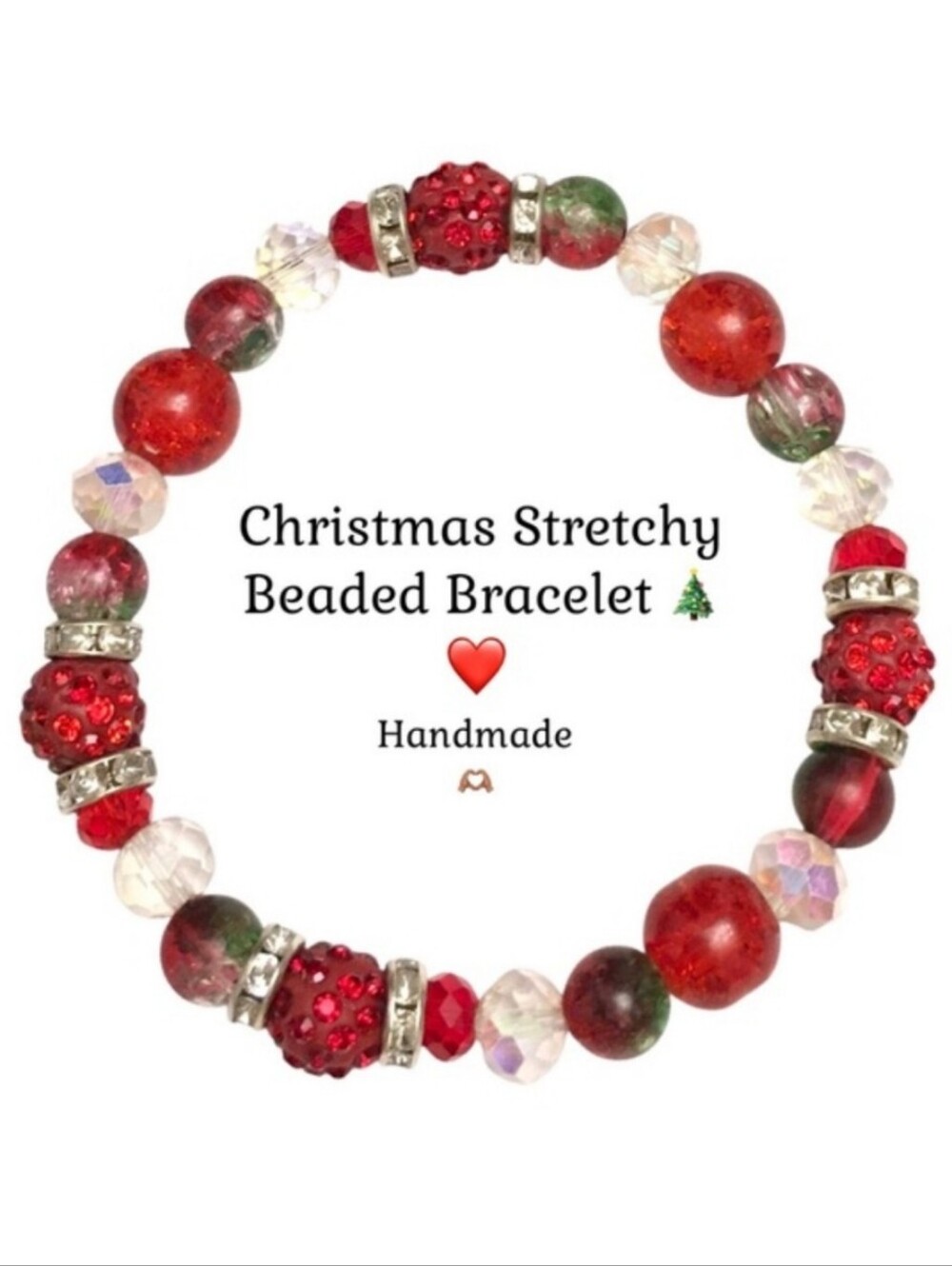 Red, White & Green Beaded Bracelet 🍓